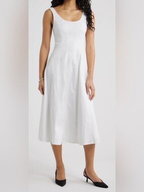 NWOT Scoop Neck White Midi Skirt Dress - Women's A-Line